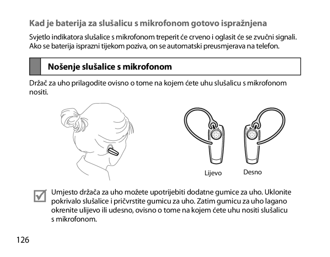 Samsung BHM6000EDECXEH manual Nošenje slušalice s mikrofonom, 126 