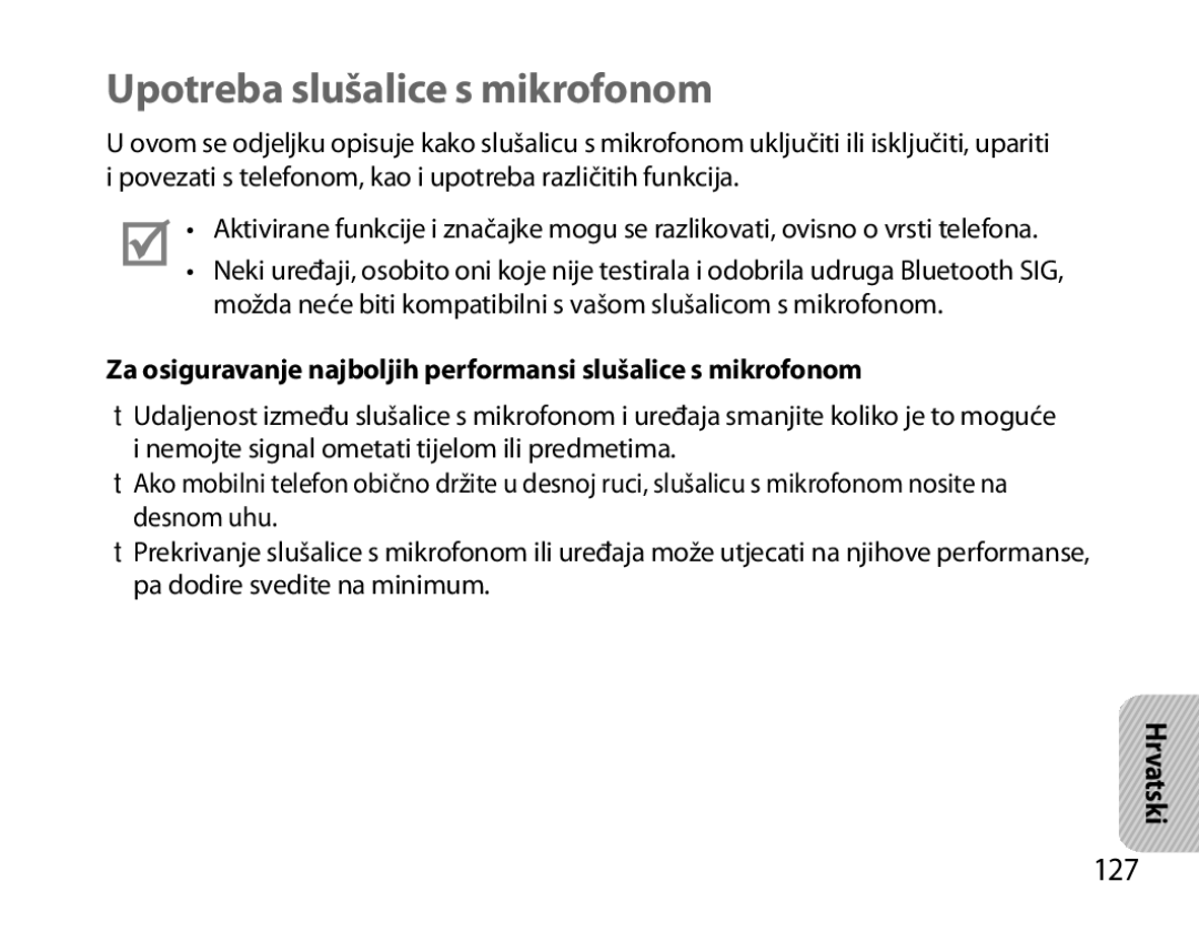 Samsung BHM6000EDECXEH manual Upotreba slušalice s mikrofonom, 127 