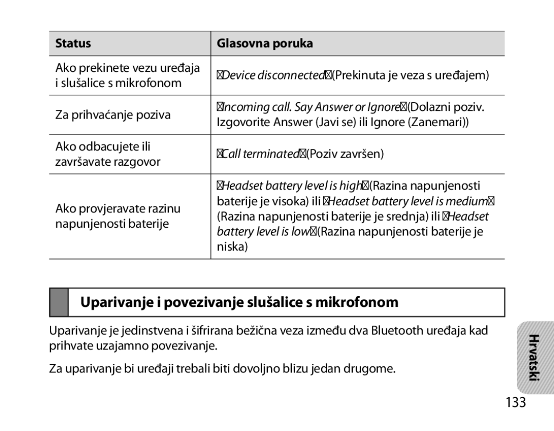 Samsung BHM6000EDECXEH manual Uparivanje i povezivanje slušalice s mikrofonom, 133 