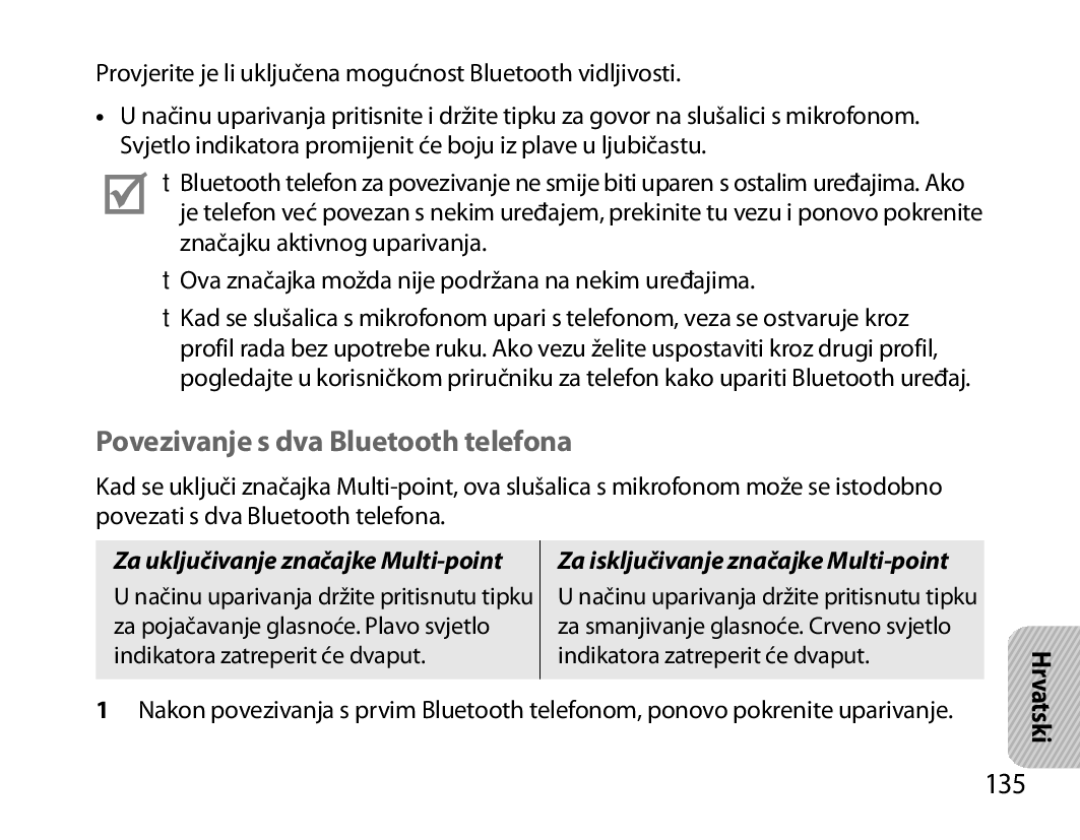 Samsung BHM6000EDECXEH manual Povezivanje s dva Bluetooth telefona, 135 