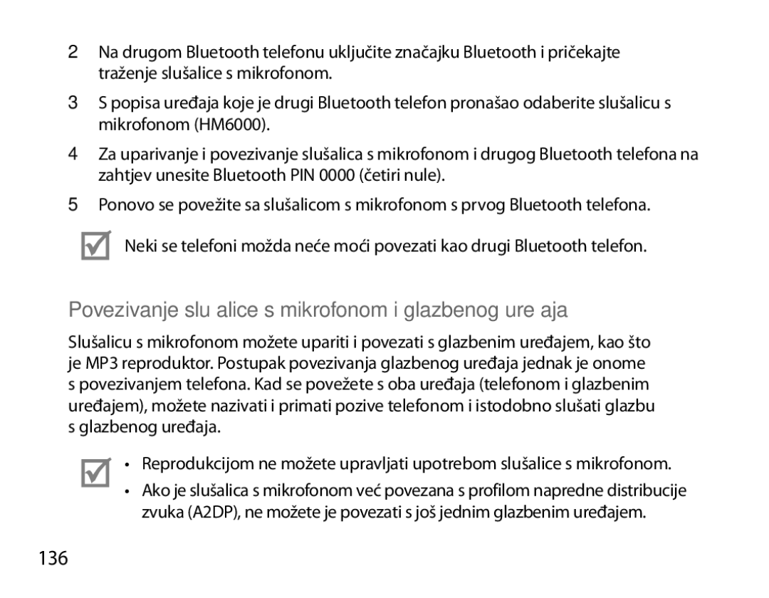 Samsung BHM6000EDECXEH manual Povezivanje slušalice s mikrofonom i glazbenog uređaja, 136 