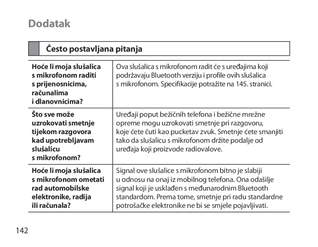 Samsung BHM6000EDECXEH manual Često postavljana pitanja, 142 