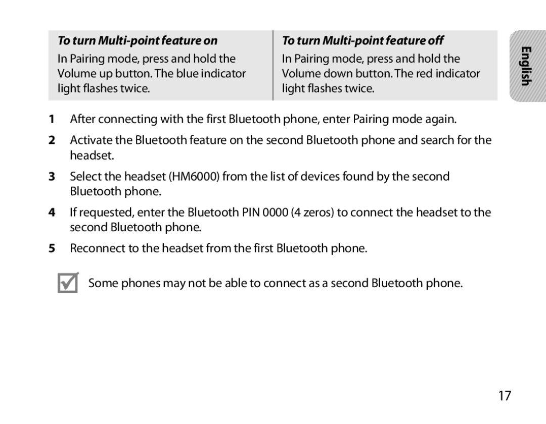 Samsung BHM6000EDECXEH manual To turn Multi-point feature on 