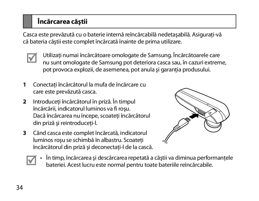 Samsung BHM6000EDECXEH manual Încărcarea căştii 