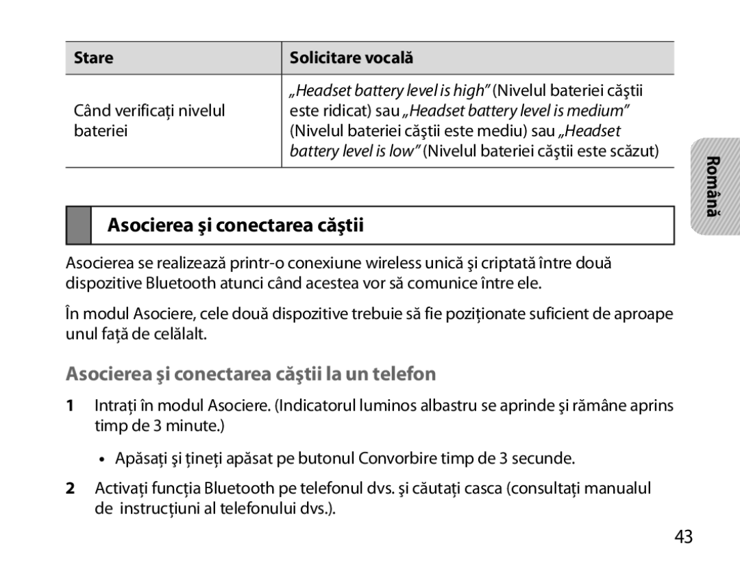 Samsung BHM6000EDECXEH manual Asocierea şi conectarea căştii la un telefon 