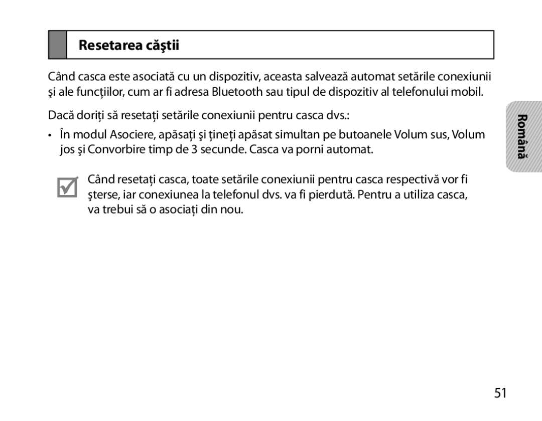 Samsung BHM6000EDECXEH manual Resetarea căştii 