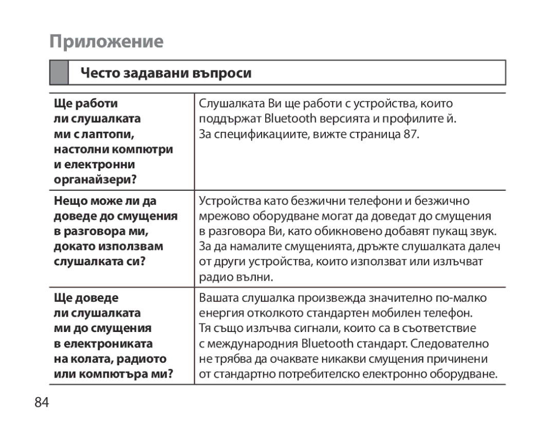 Samsung BHM6000EDECXEH manual Приложение, Често задавани въпроси, Разговора ми, Докато използвам 