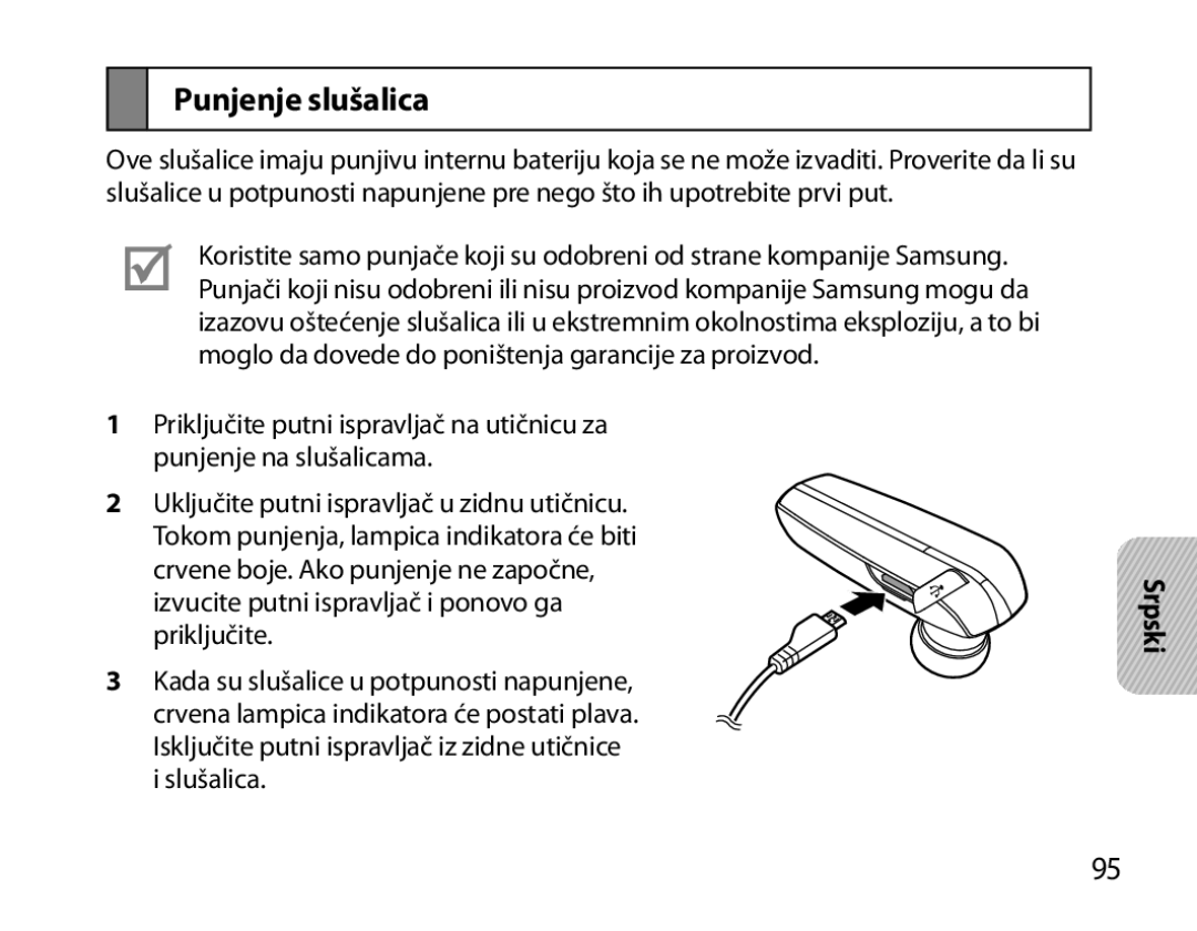 Samsung BHM6000EDECXEH manual Punjenje slušalica, Srpski 