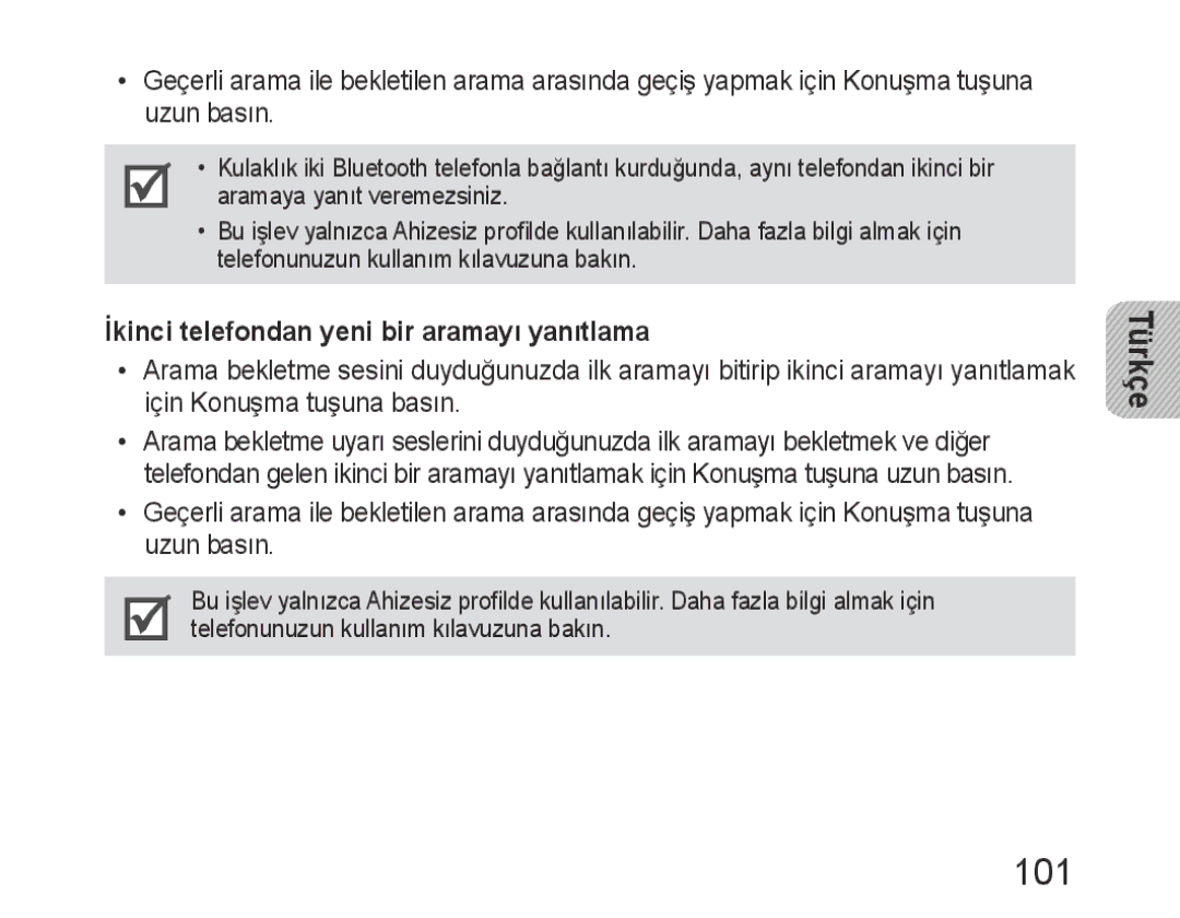 Samsung BHM6400EGEGXEH manual 101, İkinci telefondan yeni bir aramayı yanıtlama 