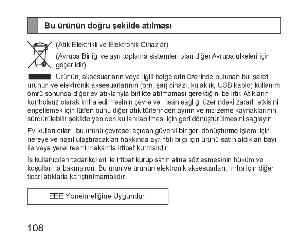 Samsung BHM6400EGEGXEH manual 108, Bu ürünün doğru şekilde atılması 