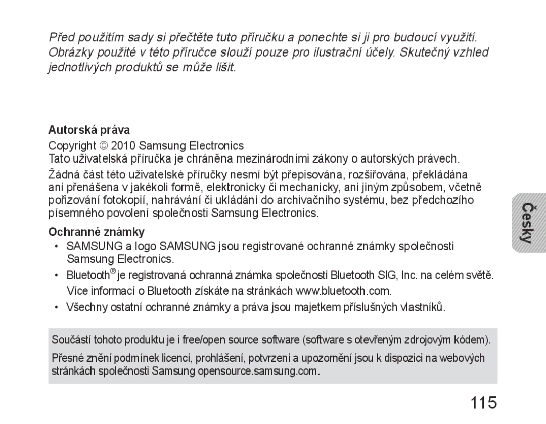 Samsung BHM6400EGEGXEH manual 115, Autorská práva 