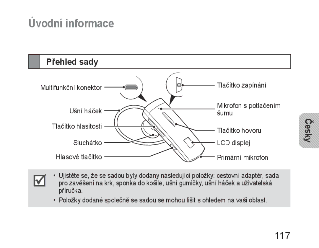 Samsung BHM6400EGEGXEH manual Úvodní informace, 117, Přehled sady 