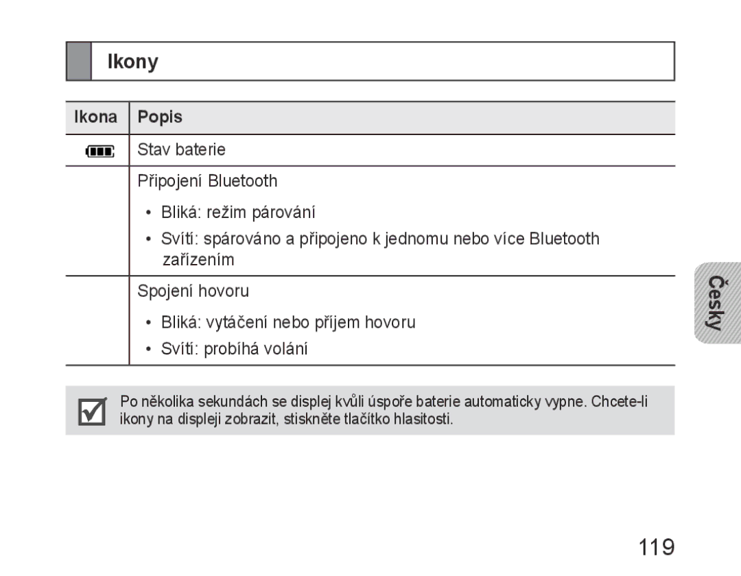 Samsung BHM6400EGEGXEH manual 119, Ikona Popis 