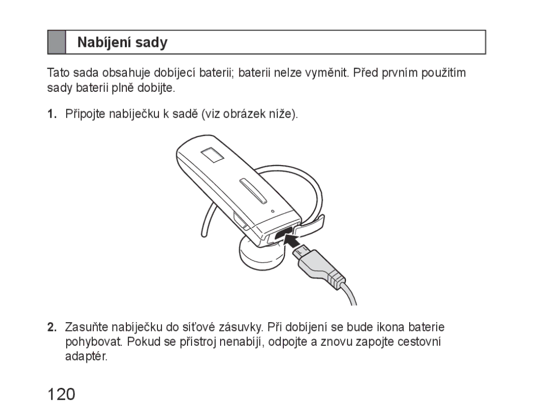 Samsung BHM6400EGEGXEH manual 120, Nabíjení sady 