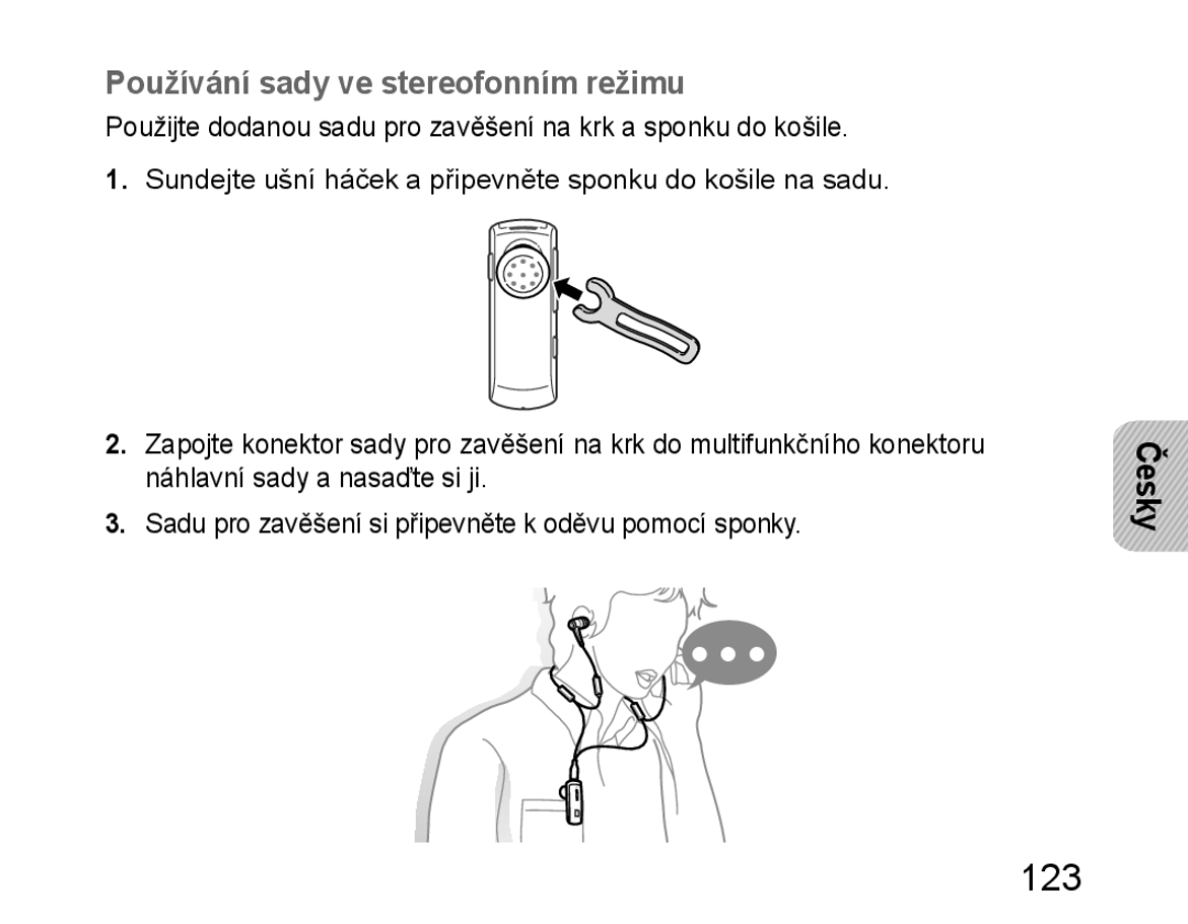 Samsung BHM6400EGEGXEH manual 123, Používání sady ve stereofonním režimu 