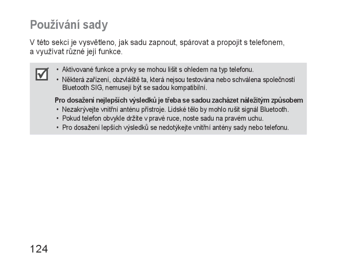 Samsung BHM6400EGEGXEH manual Používání sady, 124 