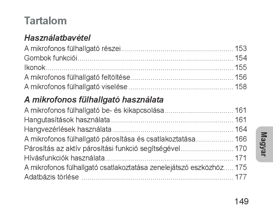 Samsung BHM6400EGEGXEH manual 149, Magyar 