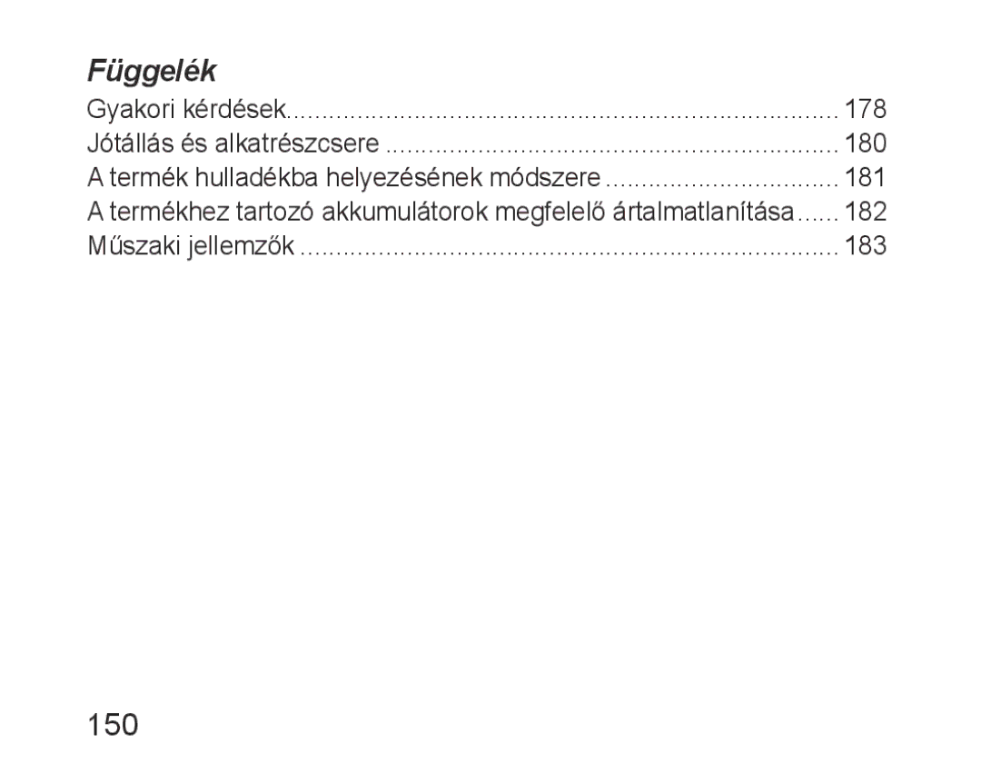 Samsung BHM6400EGEGXEH manual Függelék, 150 