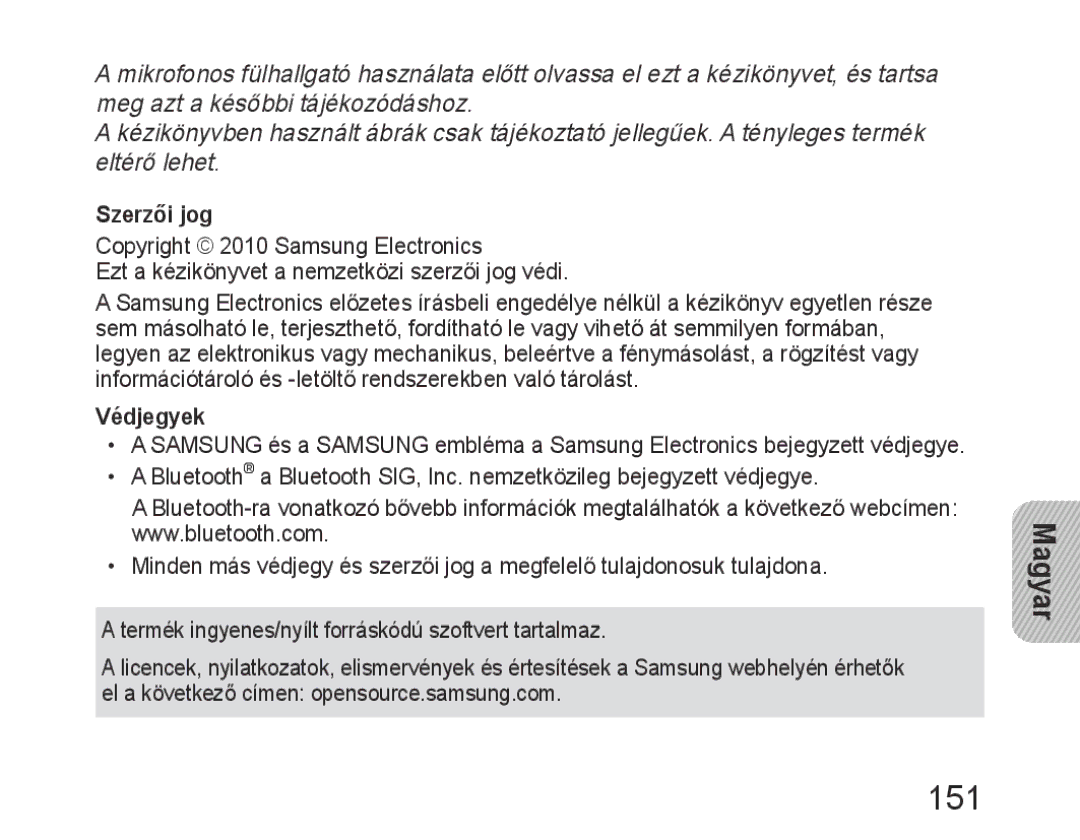 Samsung BHM6400EGEGXEH manual 151, Szerzői jog 