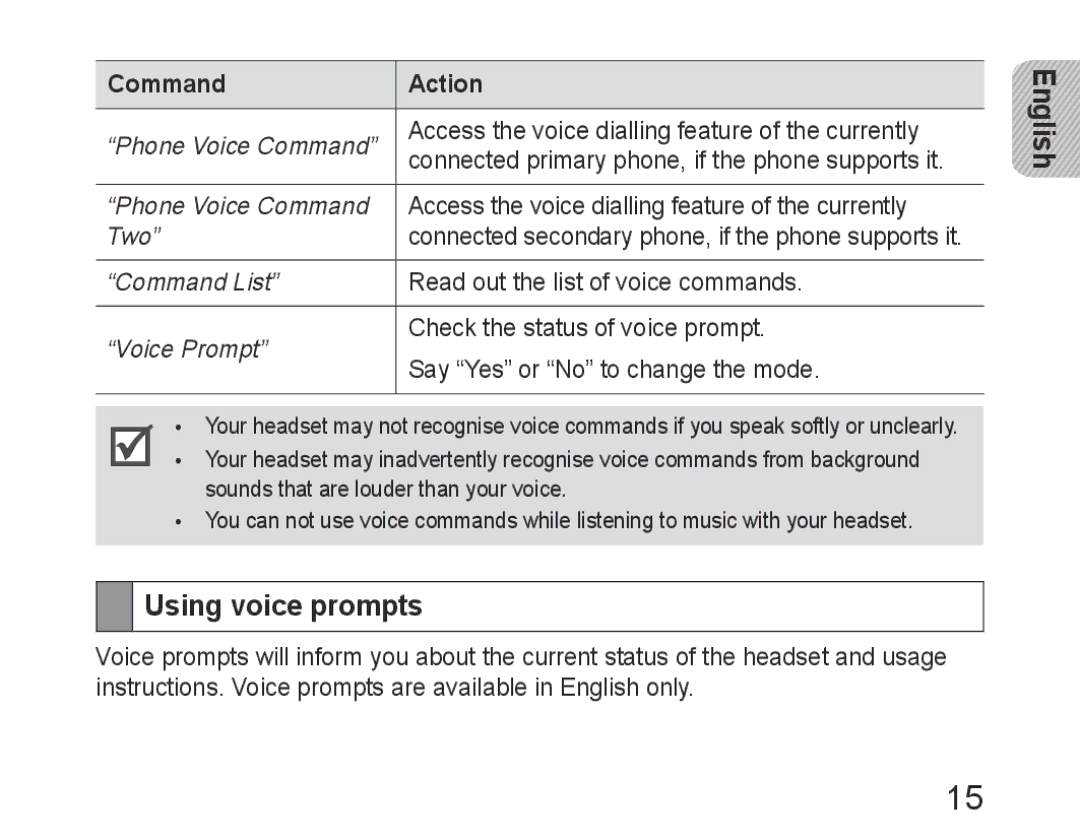 Samsung BHM6400EGEGXEH manual Using voice prompts 