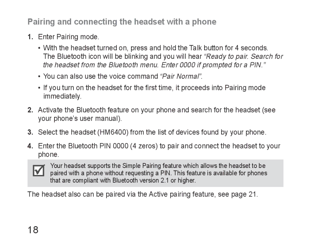 Samsung BHM6400EGEGXEH manual Pairing and connecting the headset with a phone 