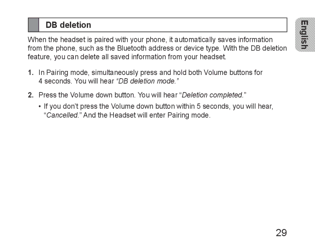 Samsung BHM6400EGEGXEH manual DB deletion 