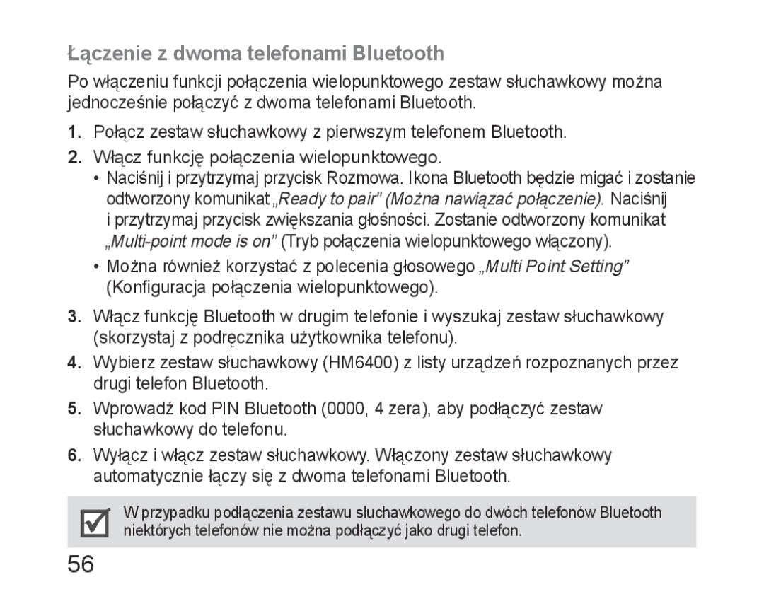 Samsung BHM6400EGEGXEH manual Łączenie z dwoma telefonami Bluetooth 