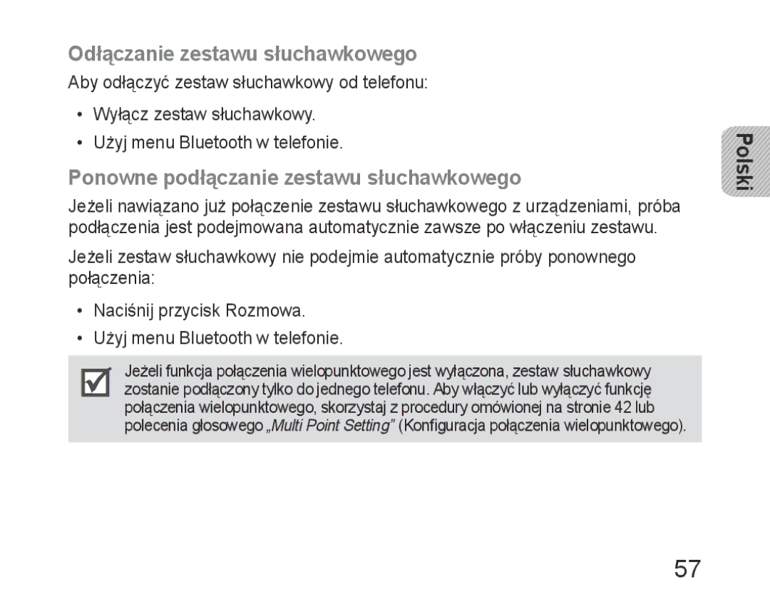 Samsung BHM6400EGEGXEH manual Odłączanie zestawu słuchawkowego, Ponowne podłączanie zestawu słuchawkowego 