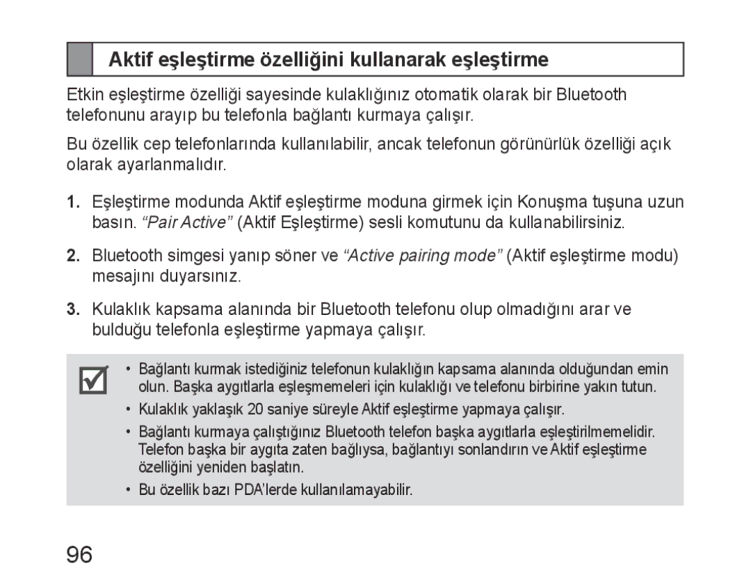 Samsung BHM6400EGEGXEH manual Aktif eşleştirme özelliğini kullanarak eşleştirme 