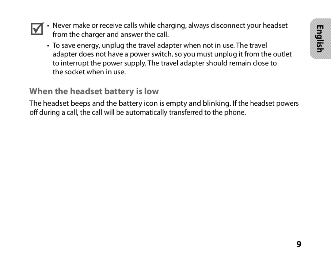 Samsung BHM6450EMENXEF, BHM6450EMEGXEF manual When the headset battery is low 