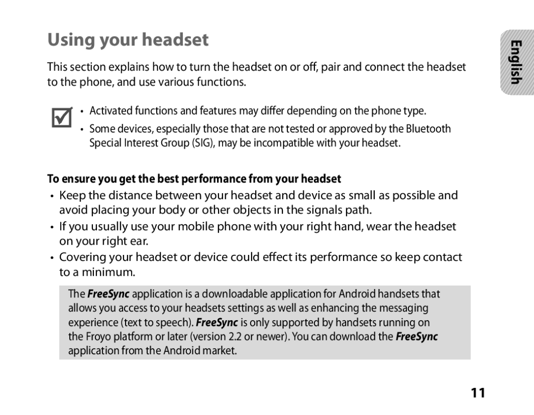 Samsung BHM6450EMENXEF, BHM6450EMEGXEF manual Using your headset, To ensure you get the best performance from your headset 