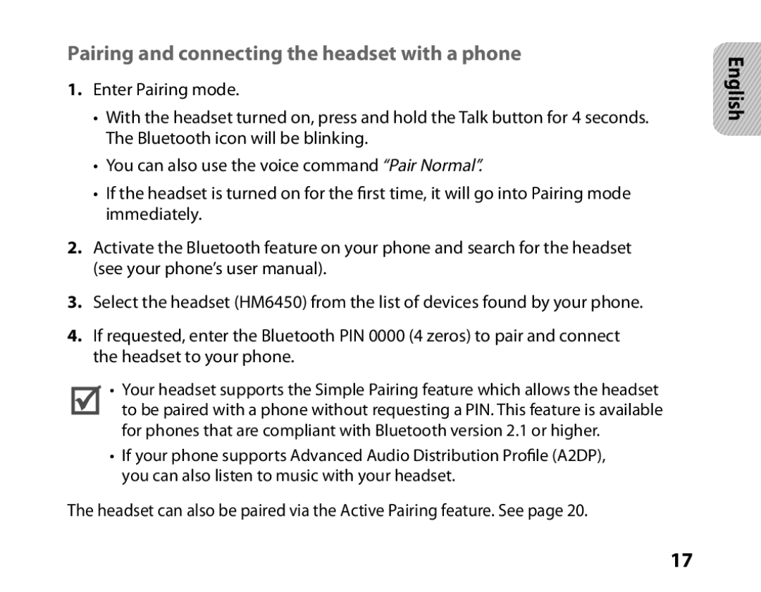 Samsung BHM6450EMENXEF, BHM6450EMEGXEF manual Pairing and connecting the headset with a phone 