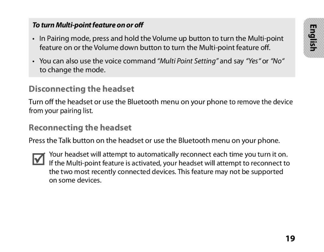 Samsung BHM6450EMENXEF, BHM6450EMEGXEF manual Disconnecting the headset, Reconnecting the headset 