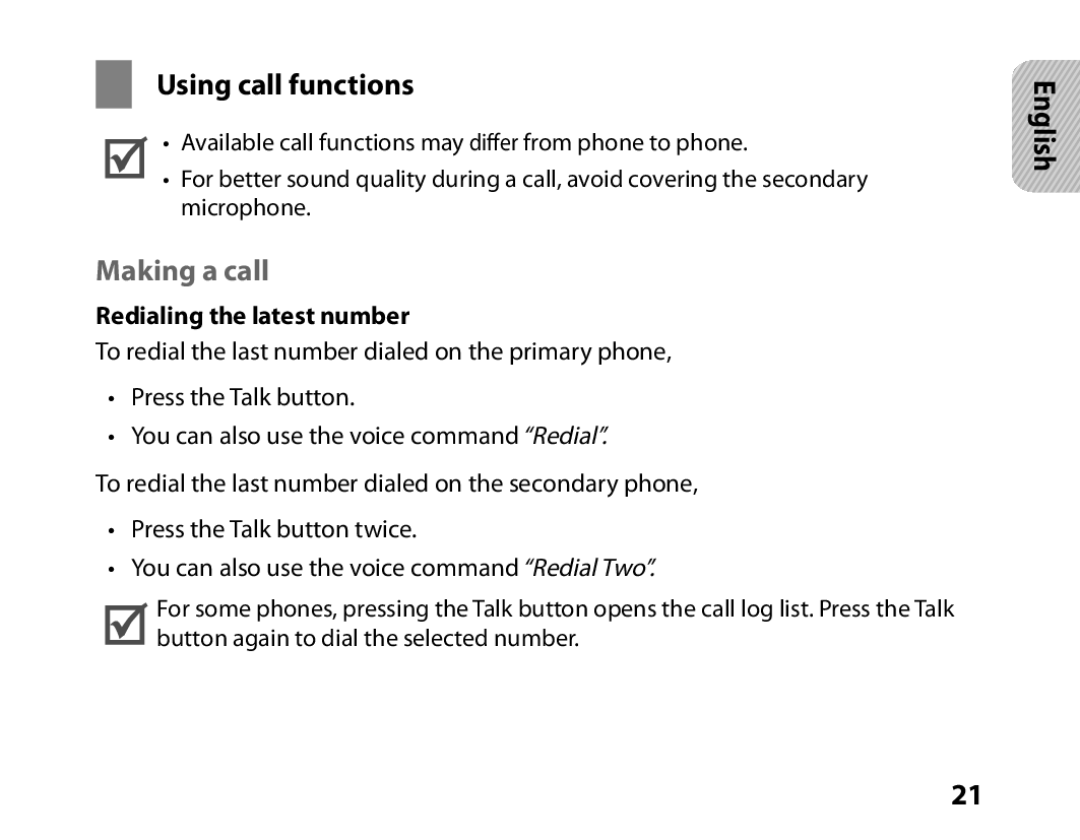 Samsung BHM6450EMENXEF, BHM6450EMEGXEF manual Using call functions, Making a call, Redialing the latest number 