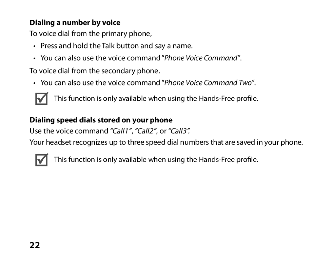 Samsung BHM6450EMEGXEF, BHM6450EMENXEF manual Dialing a number by voice, Dialing speed dials stored on your phone 