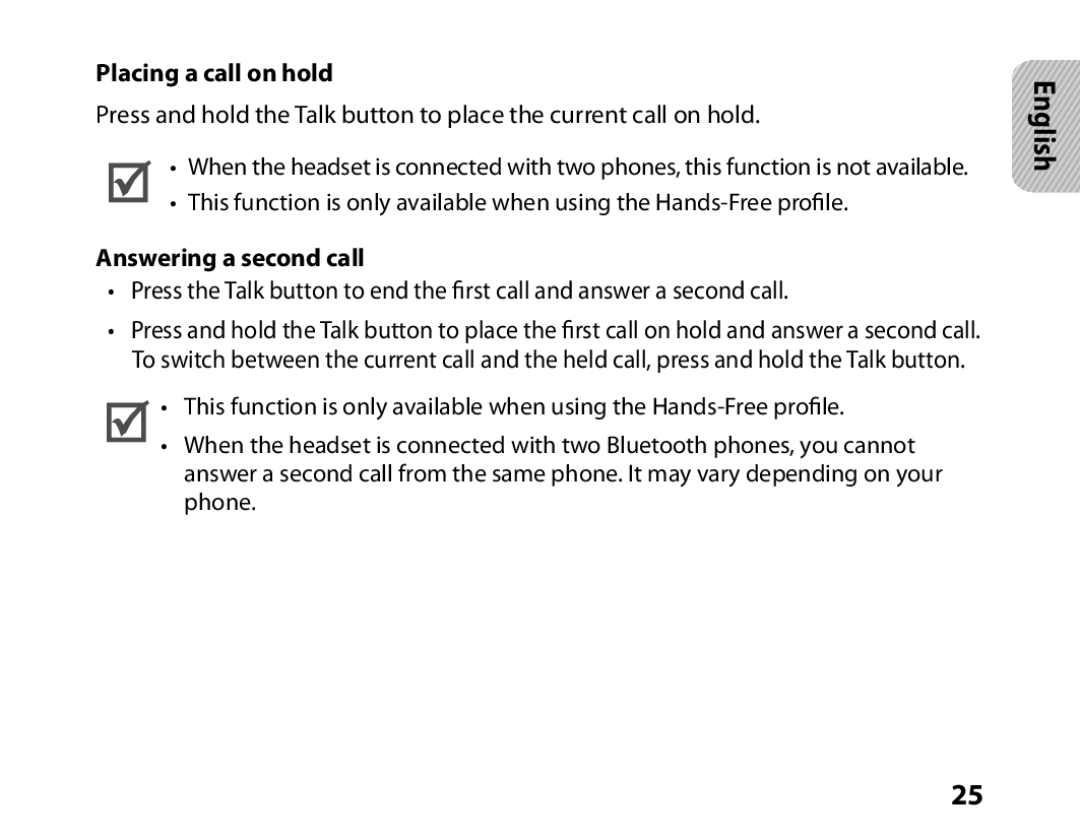 Samsung BHM6450EMENXEF, BHM6450EMEGXEF manual Placing a call on hold, Answering a second call 