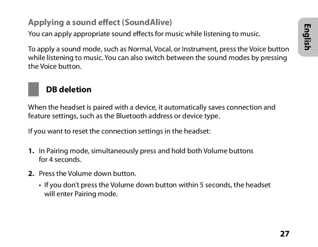 Samsung BHM6450EMENXEF, BHM6450EMEGXEF manual Applying a sound effect SoundAlive, DB deletion 