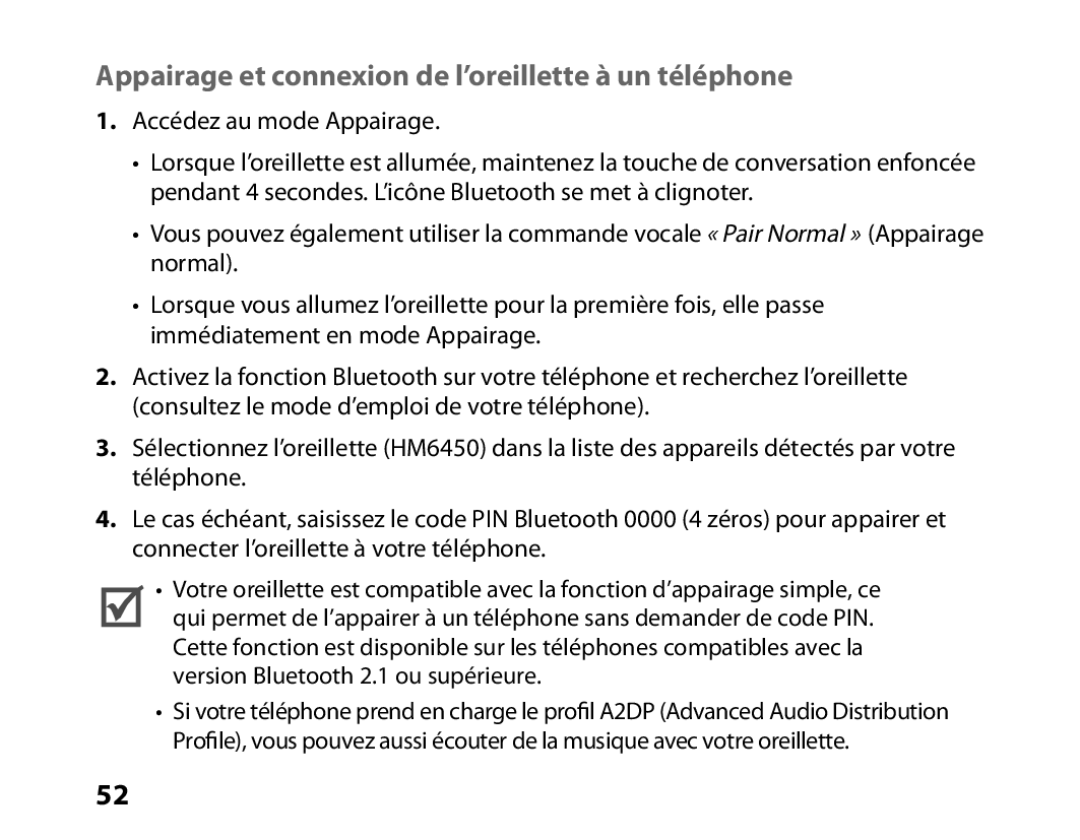 Samsung BHM6450EMEGXEF, BHM6450EMENXEF manual Appairage et connexion de l’oreillette à un téléphone 