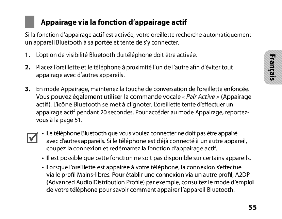 Samsung BHM6450EMENXEF, BHM6450EMEGXEF manual Appairage via la fonction d’appairage actif 