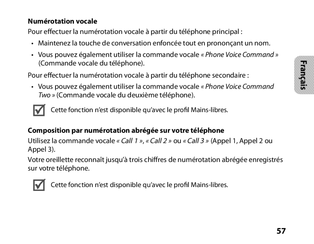 Samsung BHM6450EMENXEF, BHM6450EMEGXEF manual Numérotation vocale, Composition par numérotation abrégée sur votre téléphone 