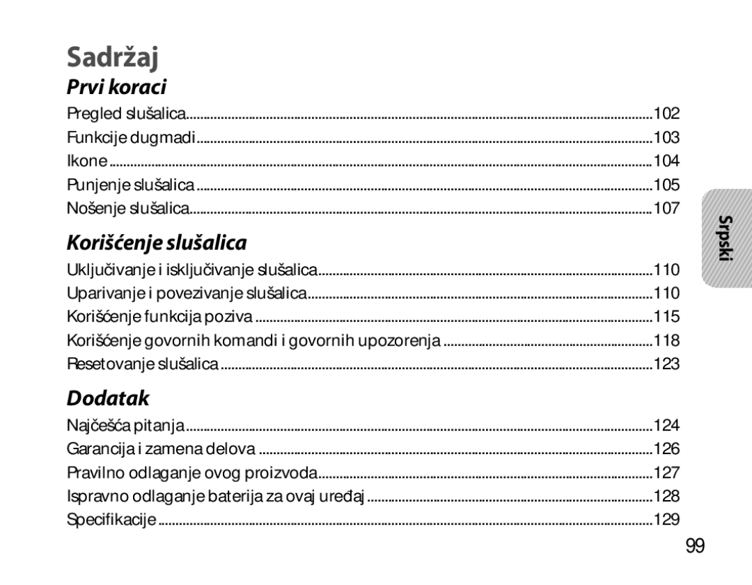 Samsung BHM6450EMEGXET, BHM6450EMEGXEH, BHM6450EMEGHAT manual Sadržaj, Srpski 