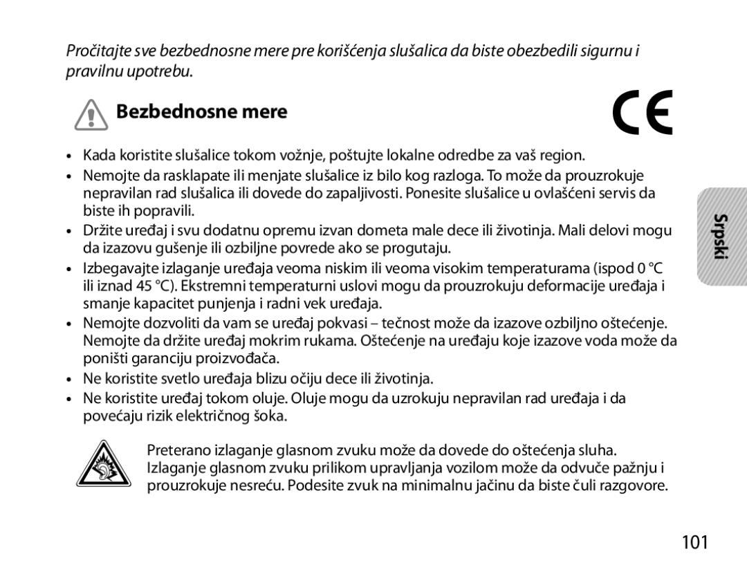 Samsung BHM6450EMEGHAT, BHM6450EMEGXET, BHM6450EMEGXEH manual Bezbednosne mere, 101 