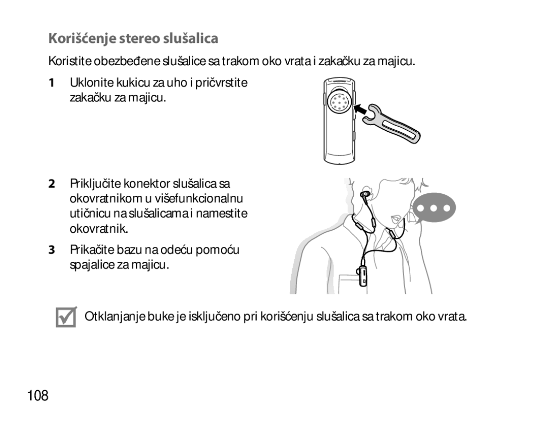 Samsung BHM6450EMEGXET, BHM6450EMEGXEH, BHM6450EMEGHAT manual Korišćenje stereo slušalica, 108 