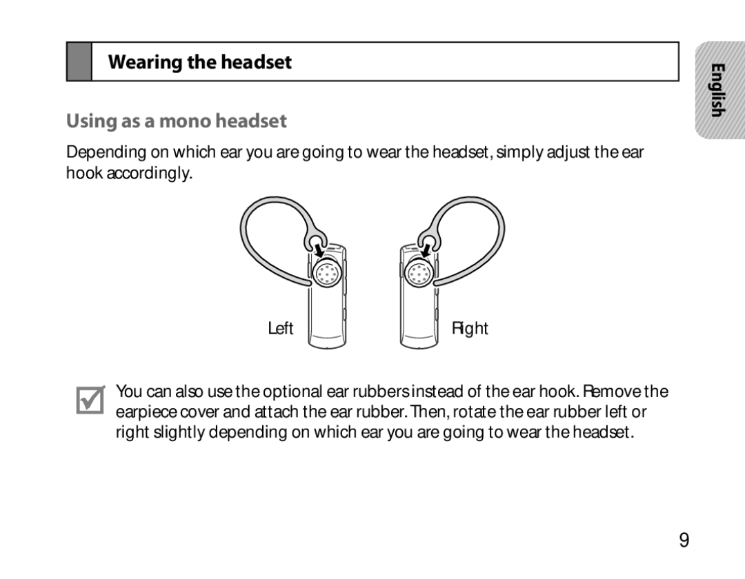 Samsung BHM6450EMEGXET, BHM6450EMEGXEH, BHM6450EMEGHAT manual Wearing the headset, Using as a mono headset 