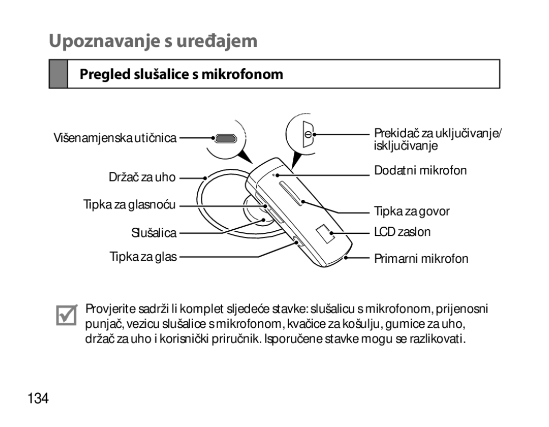 Samsung BHM6450EMEGHAT, BHM6450EMEGXET, BHM6450EMEGXEH manual Upoznavanje s uređajem, Pregled slušalice s mikrofonom, 134 