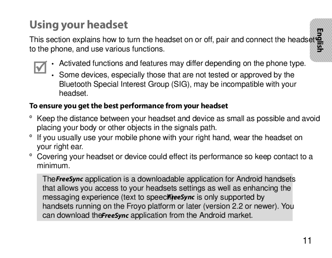 Samsung BHM6450EMEGHAT, BHM6450EMEGXET manual Using your headset, To ensure you get the best performance from your headset 