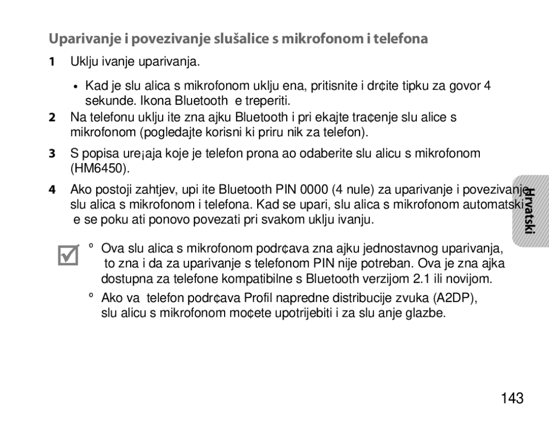 Samsung BHM6450EMEGHAT, BHM6450EMEGXET, BHM6450EMEGXEH manual Uparivanje i povezivanje slušalice s mikrofonom i telefona, 143 