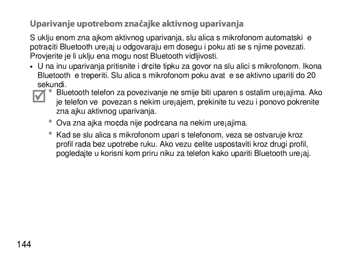 Samsung BHM6450EMEGXET, BHM6450EMEGXEH, BHM6450EMEGHAT manual Uparivanje upotrebom značajke aktivnog uparivanja, 144 