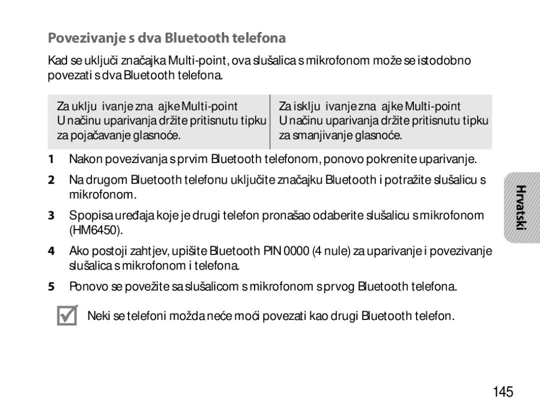 Samsung BHM6450EMEGXEH, BHM6450EMEGXET, BHM6450EMEGHAT manual Povezivanje s dva Bluetooth telefona, 145 