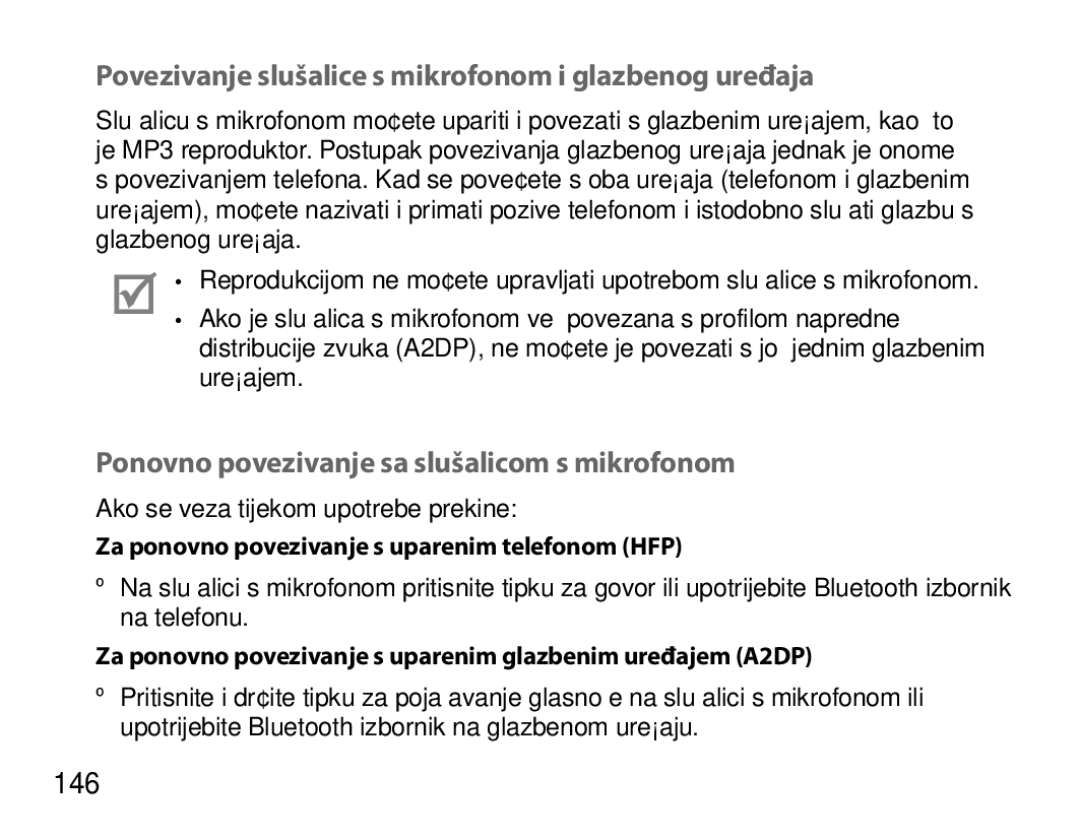 Samsung BHM6450EMEGHAT, BHM6450EMEGXET, BHM6450EMEGXEH manual Povezivanje slušalice s mikrofonom i glazbenog uređaja, 146 